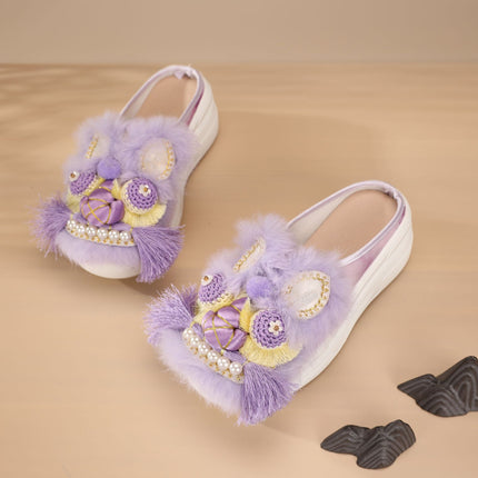 Retro Tiger Head Shoes Spring New Flat Chinese Style Intangible Cultural Heritage Handmade Tiger Head Shoes New Chinese Style Embroidered Slippers for Home