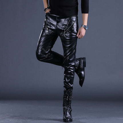 Men's Leather Pants Korean Slim-fit Leggings Riding Men's Motorcycle Performance Trendy Pants Factory Outlet