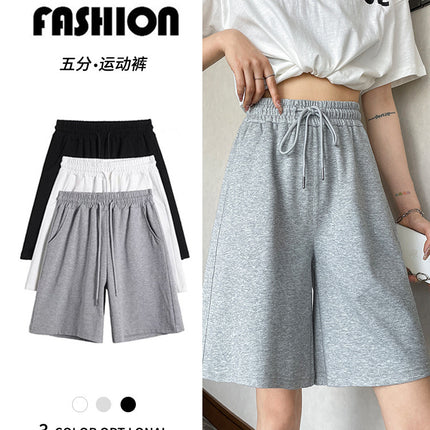 Gray Sports Shorts for Women, Summer Thin Five-Point Shorts, Petite A-Line Outerwear, Running Loose Wide-Leg Casual Pants