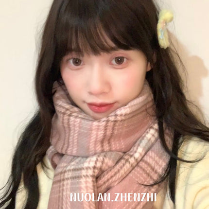 Factory new solid color haze blue scarf women's winter fluffy hair thickened students white students warm scarf