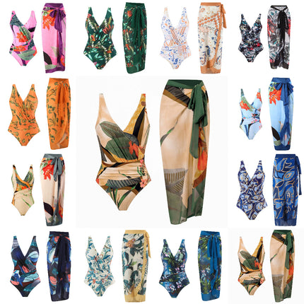 2025 new European and American foreign trade one-piece conservative belly backless sexy swimsuit chiffon beach dress cross-border explosions