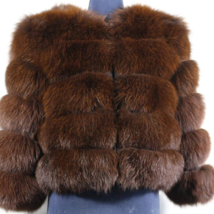 Fashion High-End Young Style Women's Coat, Aliexpress Popular Model, 5-Section Genuine Fox Fur Coat with Fur Integrated