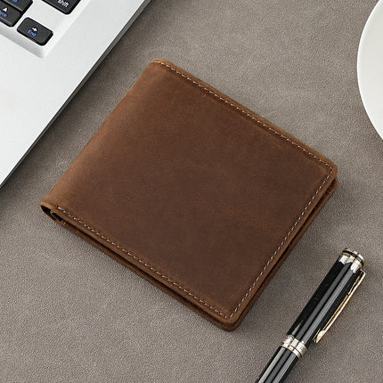 Top Layer Cowhide Crazy Horse Leather Wallet Amazon RFID Anti-theft Brush Men's Short Money Clip Cross-border Leather Wallet for Men