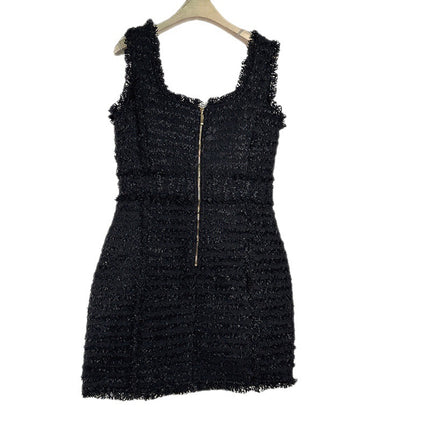 2026 Spring Light Luxury French Style Socialite Tweed Strap Dress with Tassels, Waist-Cinching Bodycon Dress for Women