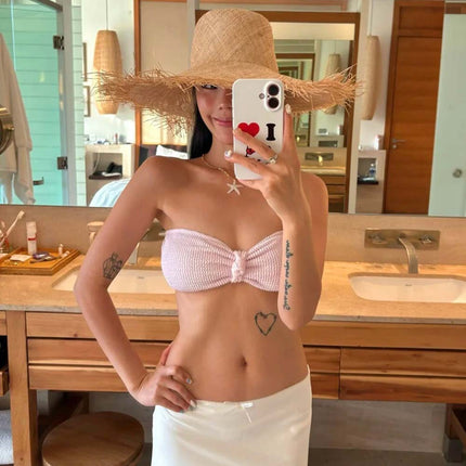 Korean Style Solid Color Bikini Pleated Cloth New Sexy Push-Up Split Beach Swimsuit for Women Ready for Delivery