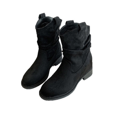 High Version ~ Frosted Suede Short Boots for Women, Autumn and Winter Retro Cowboy Boots, Thick Heel Sleeves, Slimming Look Boots