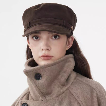 Retro British Style Newsboy Hat for Women, Suede Octagonal Hat, Fashionable Travel Face-Showing Small Fashionable Painter Hat