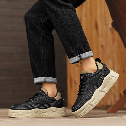 Autumn and Winter New Thick Sole Increased Men's Casual Sneakers Super Fiber Leather Low Lace-up Fashion Sports Men's Shoes