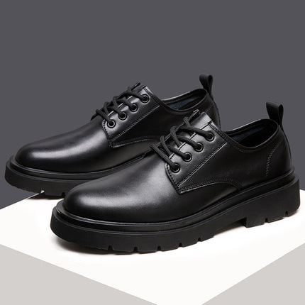 Autumn 2025 New Men's Shoes Soft Leather Work Shoes Versatile Trbottomyy British Casual Shoes Men's Thick-Soled Large Leather Shoes