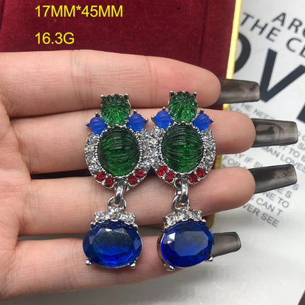 Western mid-ancient heavy industry blue rhinestone gem chain necklace earrings suit high-end exaggerated high-grade clavicle chain