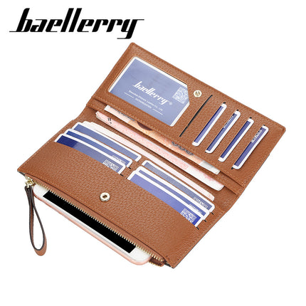 BAELLERRY Women's Long Wallet European and American Vintage Multi-Card Clutch Bag Patchwork Printed Zipper Card Bag for Women