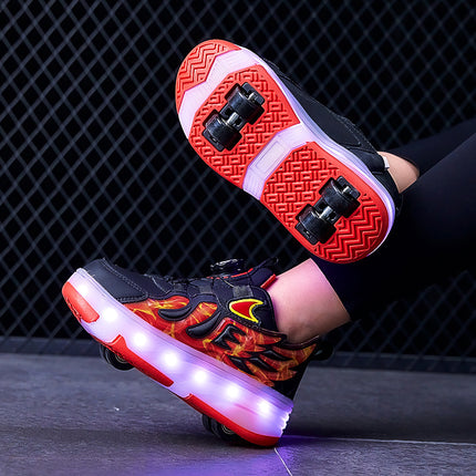 Four-wheel heyday shoes girls' roller shoes bright flashing light shoes autumn and winter style children's wheel skates children's roller skates