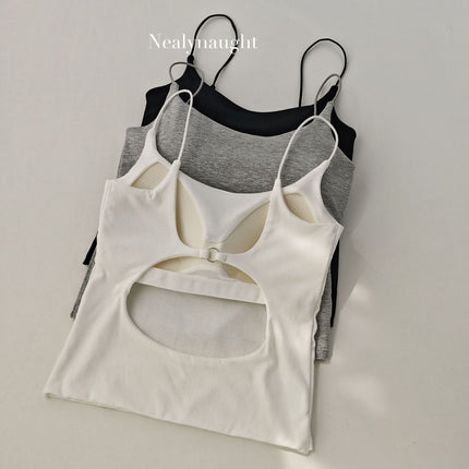 Thin Strap Back Hollow Metal Buckle Beauty Back Camisole Hot Girl with Breast Pad Fixed Cup Inner Wear Outer Wear Base Layer