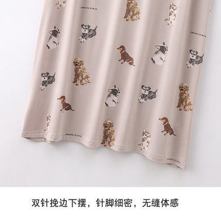 Cartoon Padded Cut-Sleeve Extended Nightgown for Women Summer Thin Printed Can Be Worn Outside Anti-Bump Pajamas Spring