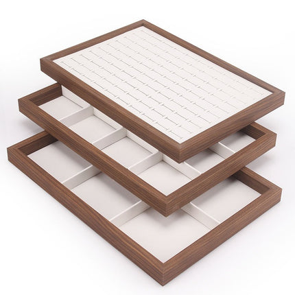 Fashion walnut grain white leather jewelry box with lid dustproof earrings earrings earrings storage box ring necklace bracelet tray