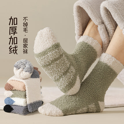 Coral velvet socks men's autumn and winter fleece-lined thick lint-free warm home floor socks foot-warming sleep socks