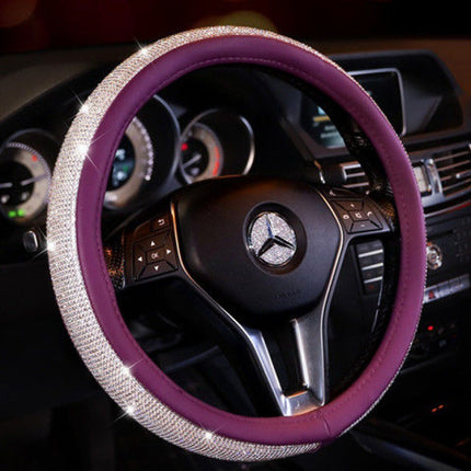 Cross-border new car steering wheel cover leather fashion rhinestone gold silk plush Four Seasons universal Diamond steering wheel cover