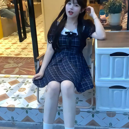 Petite Doll Collar Plaid Dress for Girls, Sweet Style Mini Dress, First Love Style, Cute Princess Doll Dress
