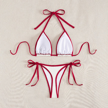 2025 New Cross-border Bikini Color-block Lace-up Sexy Swimwear Women's Spa Sexy Split Bikini Swimwear