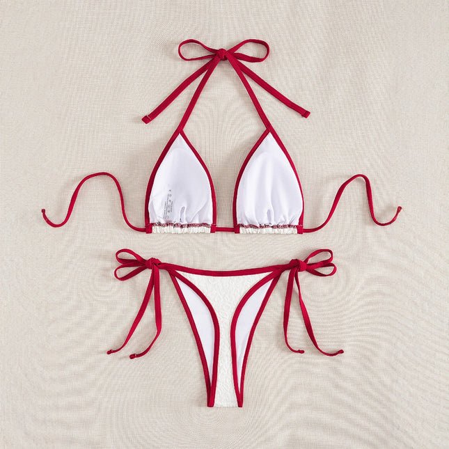 2025 New Cross-border Bikini Color-block Lace-up Sexy Swimwear Women's Spa Sexy Split Bikini Swimwear