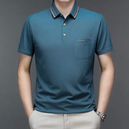 Dial Mouse Men's Summer New Men's Short-Sleeved Lapel Solid Color Polo Shirt Business Pocket Pure Cotton T-Shirt Top