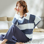 Smx thick blue and white striped bear long set (imitation cotton) / M