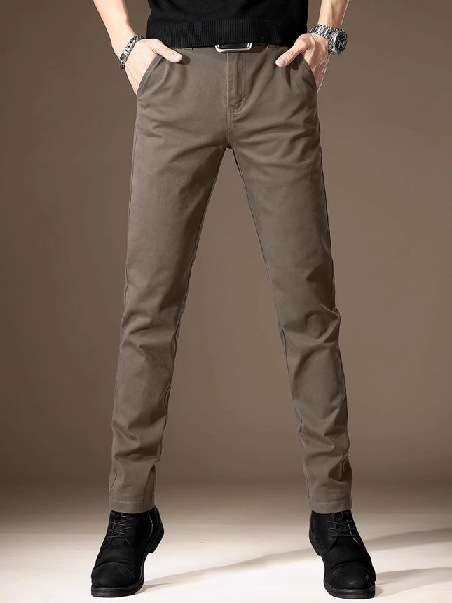 2026 New Summer Thin Trendy Slim-Fit Business Trousers for Men, High-End Pure Cotton Stretch Straight-Leg Casual Pants