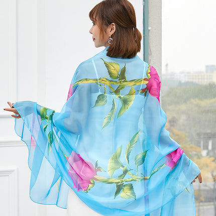 Seaside Sunscreen Silk Scarf Imitation Silk Scarf Spring and Summer Joker High-grade Printed Beach Scarf Silk Scarf Shawl Wholesale