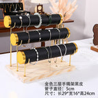 Black leather 3-layer*gold edge jewelry stand