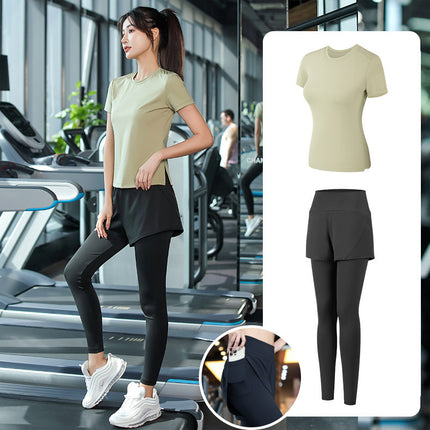 Yoga Clothing Suit for Women 2025 New Flesh-Covering Running Suit for Women Morning Running Sports Fitness Quick-Drying Clothing Wholesale
