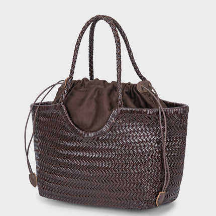 Dragon Same Style French Style Woven Vegetable Basket Bag Women's Genuine Leather Shoulder Bag Vintage Handmade Bag Ins Style