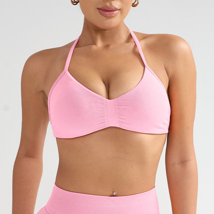 Cross-Border Large Size Halterneck Sports Bra High-Intensity Beautiful Back Sling Sports Bra All-In-One Sports Vest Chest Pad