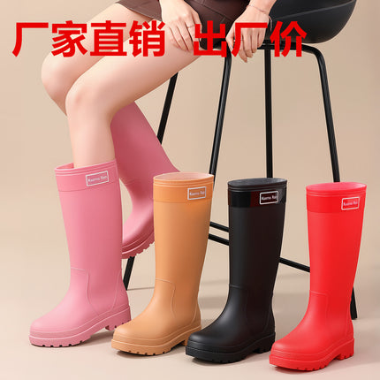 Chinese Style Bright Red Extra High Women's Rain Boots cm High Black Boots Fashionable Women's Rubber Shoes Sweet and Sassy Long Rain Boots Water Boots