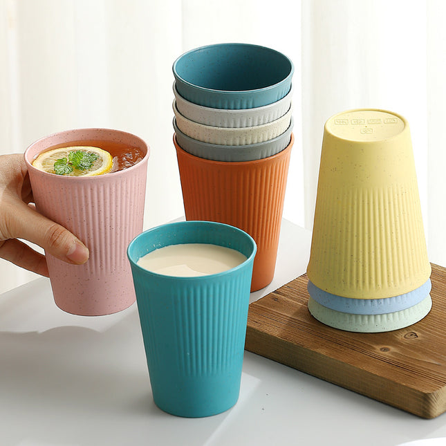 Striped Cup 8 Boxed Wheat Straw Household Water Cup Drop-resistant Handicap Cup Brush Cup Restaurant Juice Cup