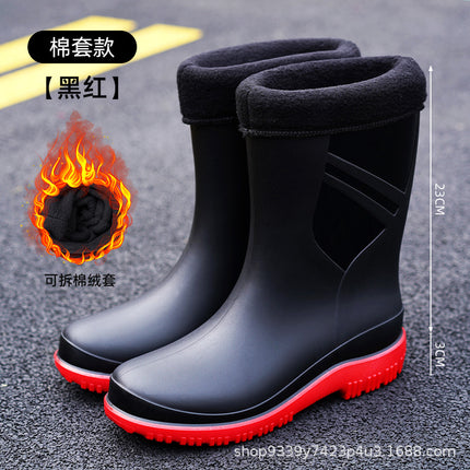 Cross-border Waterproof Shoes Men's Rain Shoes Fashion Thickened Rain-proof Rubber Shoes Work Anti-slip Fishing Kitchen Rain Boots for Foreign Trade