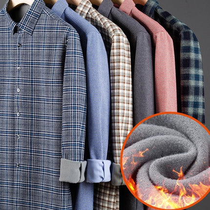 Shangchao quality men's shirt cotton brushed plaid winter fleece-lined thickened casual men's cardigan long sleeve shirt