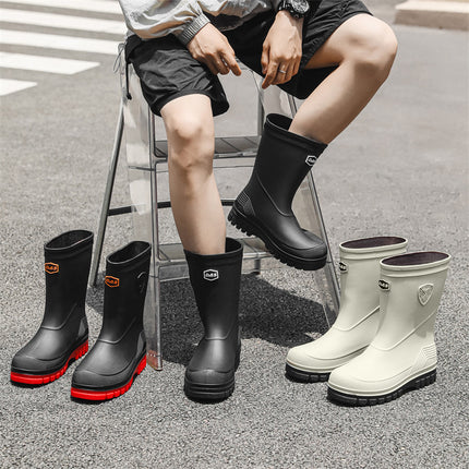 Cross-border Fashion Rain Boots Men's Mid-barrel All-match Thick-soled Waterproof Shoes Outdoor Fishing Kitchen Anti-slip Rubber Shoes Outer Wear Rain Boots