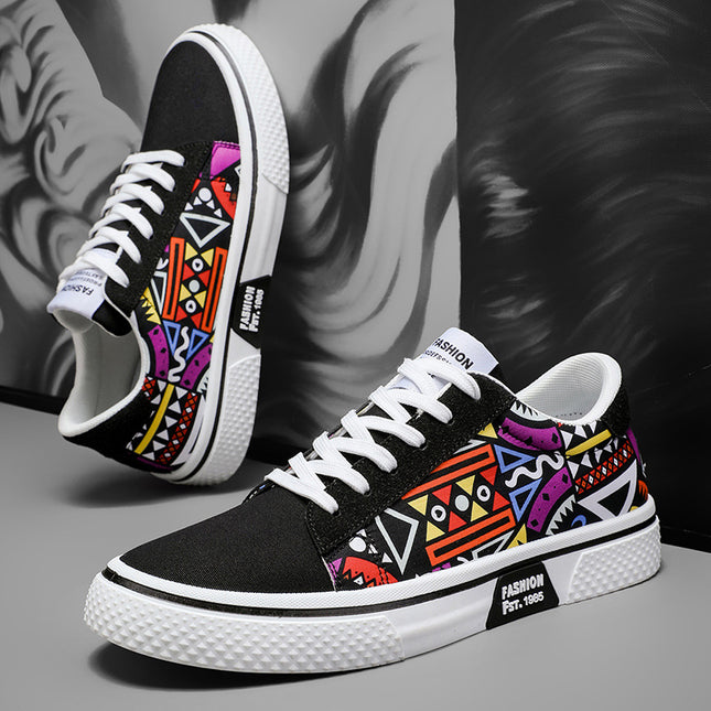 Spring and Summer Graffiti Personality Trendy Versatile Canvas Shoes Korean Style Sports Trendy Student Casual Breathable Sneakers