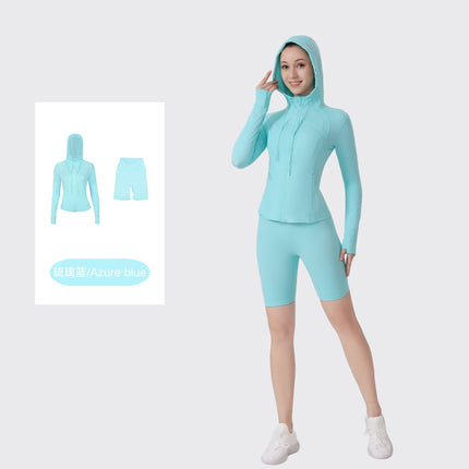 [in Stock] Ld Five-Piece Hooded Yoga Suit for Women, Fitness Yoga Set, High-Waisted, Barely-There Feel, Tight-Fitting Sportswear
