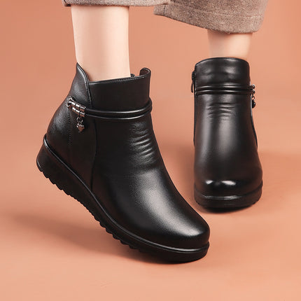 Mother Shoes Winter Cotton Shoes Middle-aged Women's Shoes fleece-lined Autumn and Winter Leather Shoes Non-slip Warm Ankle Boots for the Elderly Middle-aged Winter Shoes