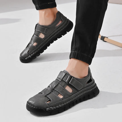 Amazon's Best-Selling New Summer Products, Large Size Hand-Stitched Casual Breathable Genuine Leather Toe-Cap Sandals and River Shoes