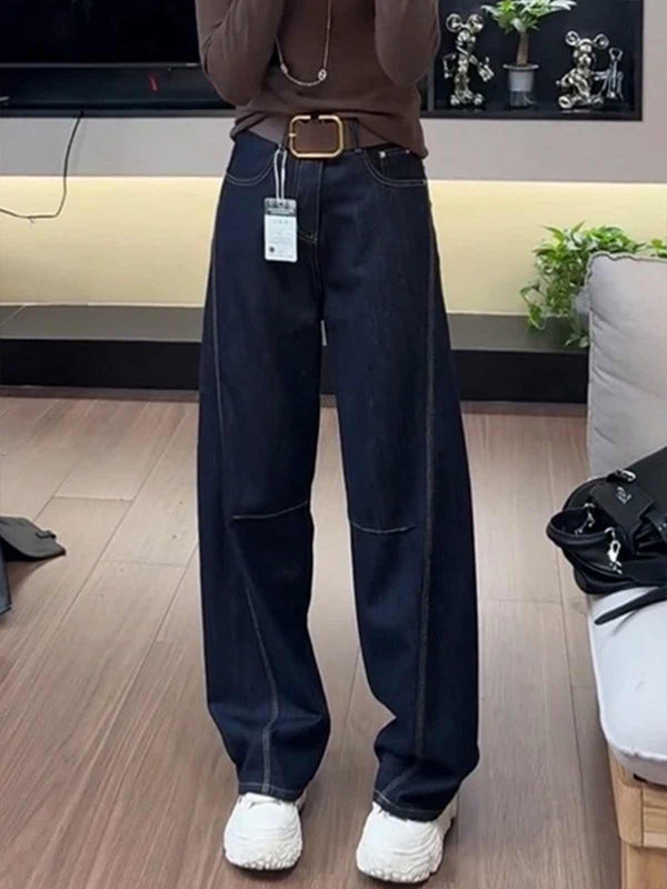 2025 Autumn and Winter New Machete Pants High Waist Pear Shaped Figure Slimming Narrow Wide Leg Pants Denim Pants