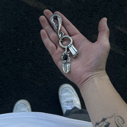 Original three-ring key chain pendant ink black hemp wreath old high-end waist ornaments cross-border e-commerce