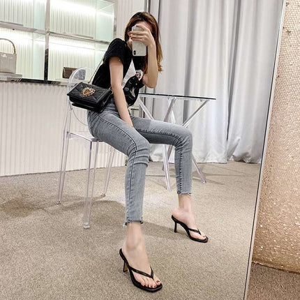 Cross-Border 2026 Summer New Women's Fashion Sandals with Thin Straps, Thong-Toe Design, Thin High Heels, Open-Toe Women's Shoes Size 34-43