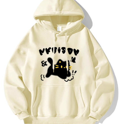 [David's 190g] Korean version of black cat printed sweater students fall/winter loose hooded pullover coat