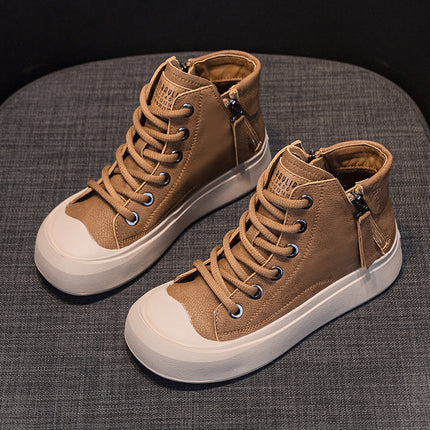 Retro Short Boots for Women with Soft Soles 2023 Autumn and Winter New Versatile Casual High-Top Shoes for Women Ins Style Large Size Flats