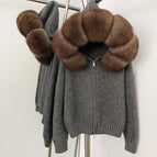 Gray + leather imitation mink