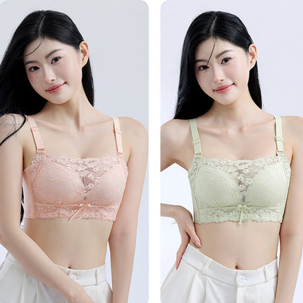 Summer Anti-Exposure Floral Lace Strapless Bra Modal Crescent Support Three-Dimensional Cup Medium-Thick Push-Up Bra