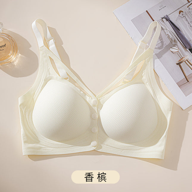 Front Buckle Breathable Non-marking Underwear Women's Non-rimless Push-up plus size Thin Large Chest Small Fixed Cup Lacquard Bra