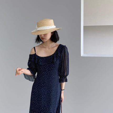 [in stock] 2515 chubby girl design ruffled wave dress women's summer vacation waist chiffon skirt